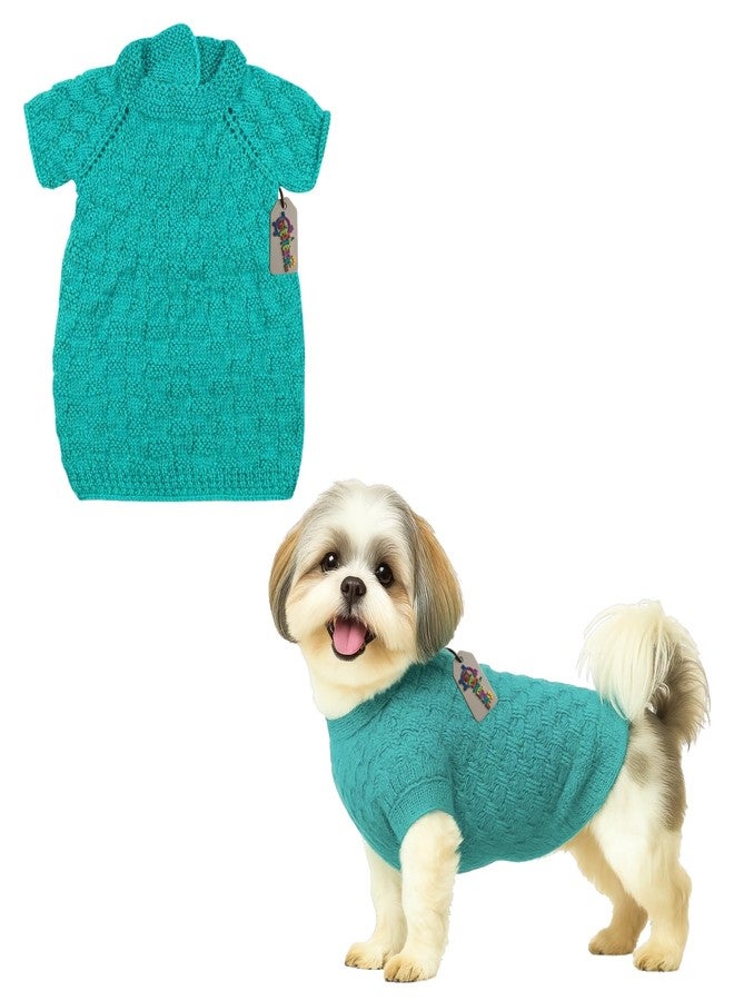 Western Era Hand Knitted Woolen Dog Sweater for Shih Tzu | Cold Weather Soft Thermal Dog Outfit | Cozy Stretchable Turtleneck Sweater | Comfortable Pet Clothing for Winter | Stylish Apparel | Green - Image 1